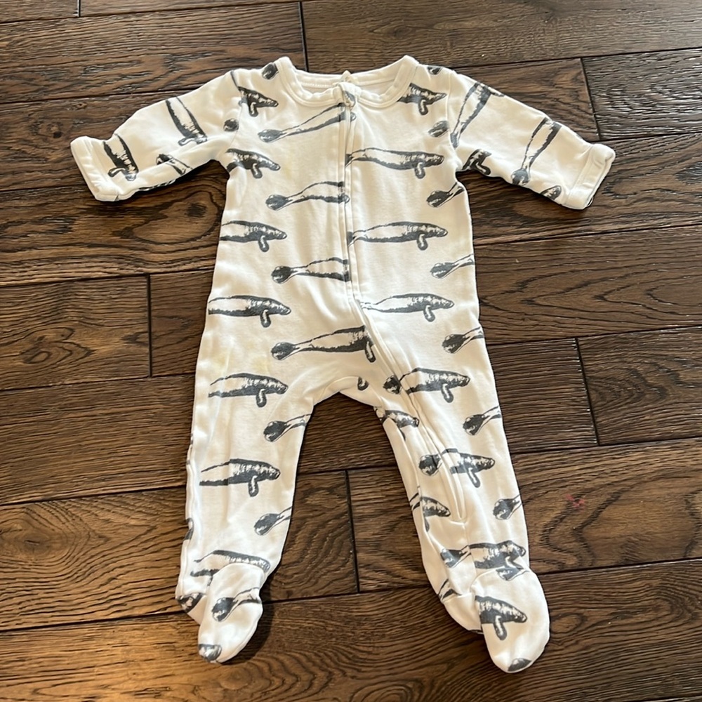 Kate Quinn White and Grey Manatee Footie Onesie